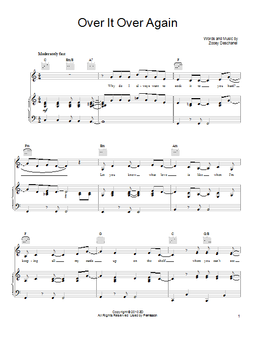 She & Him Over It Over Again Sheet Music Notes & Chords for Piano, Vocal & Guitar (Right-Hand Melody) - Download or Print PDF
