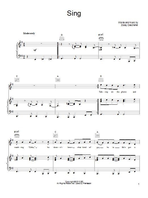 She & Him Sing Sheet Music Notes & Chords for Piano, Vocal & Guitar (Right-Hand Melody) - Download or Print PDF