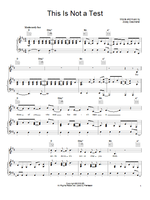 She & Him This Is Not A Test Sheet Music Notes & Chords for Piano, Vocal & Guitar (Right-Hand Melody) - Download or Print PDF