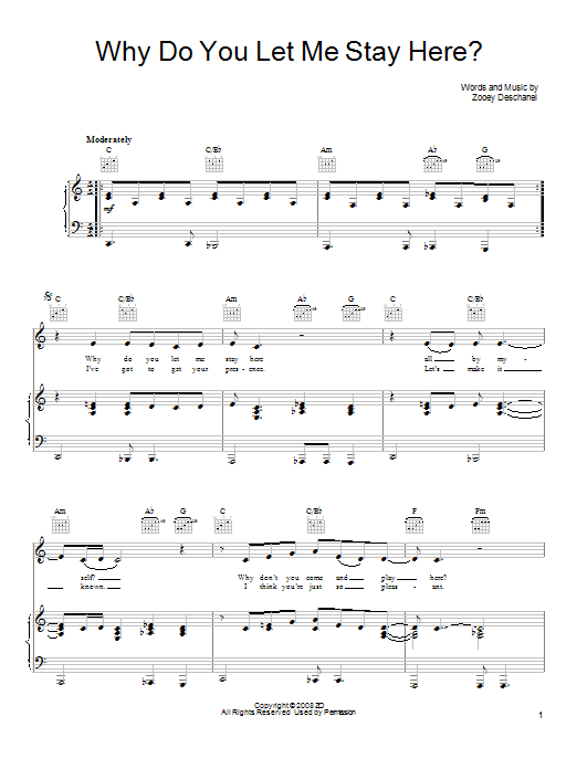 She & Him Why Do You Let Me Stay Here? Sheet Music Notes & Chords for Piano, Vocal & Guitar (Right-Hand Melody) - Download or Print PDF