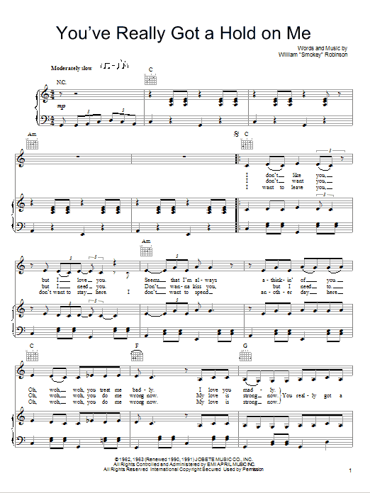 She & Him You've Really Got A Hold On Me Sheet Music Notes & Chords for Piano, Vocal & Guitar (Right-Hand Melody) - Download or Print PDF