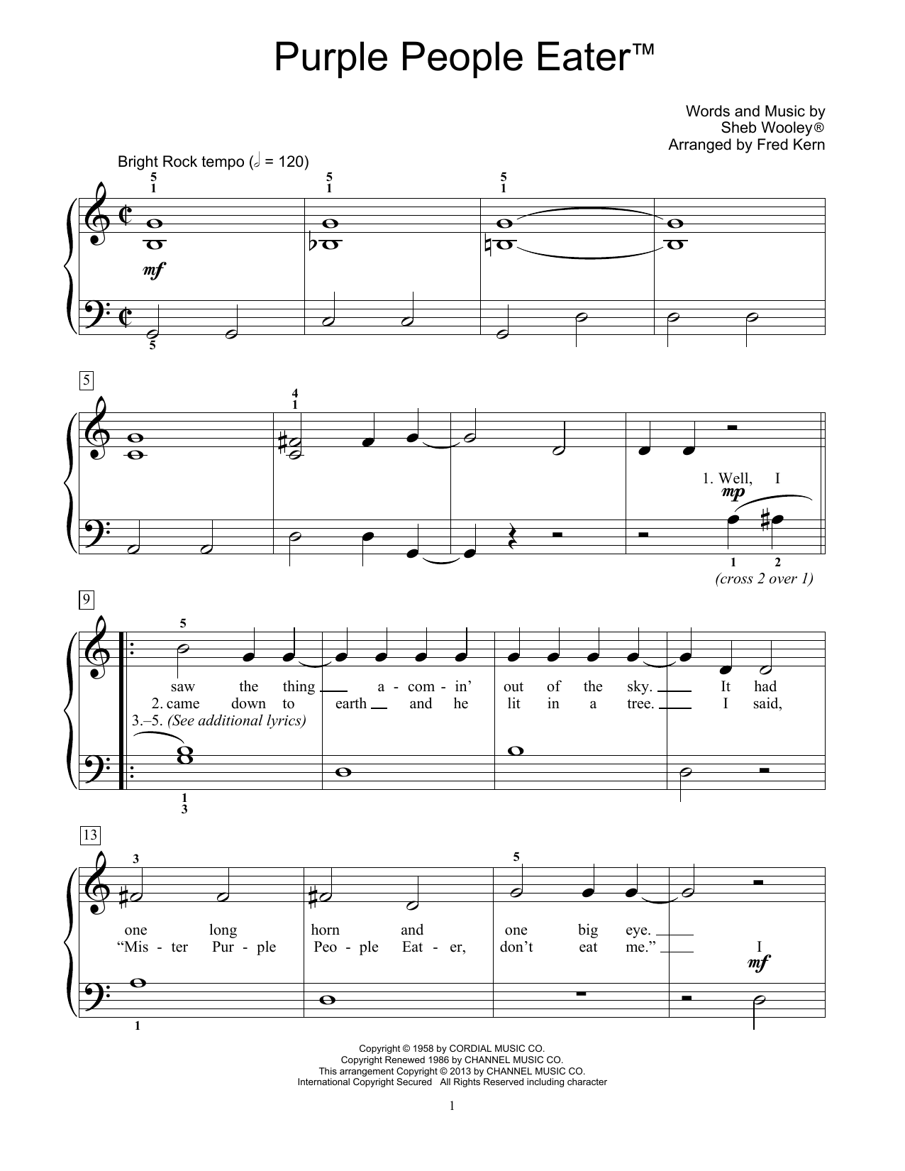 Sheb Wooley Purple People Eater (arr. Fred Kern) Sheet Music Notes & Chords for Educational Piano - Download or Print PDF