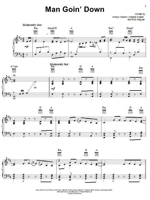 SHeDAISY Man Goin' Down Sheet Music Notes & Chords for Piano, Vocal & Guitar (Right-Hand Melody) - Download or Print PDF