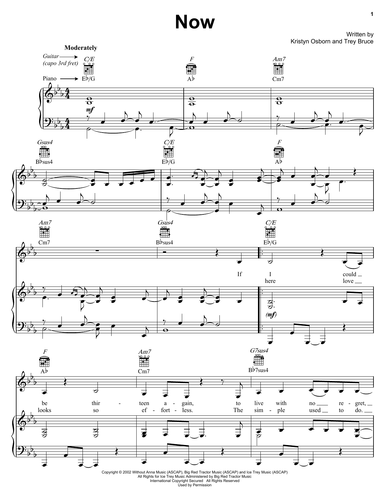 SHeDAISY Now Sheet Music Notes & Chords for Piano, Vocal & Guitar Chords (Right-Hand Melody) - Download or Print PDF