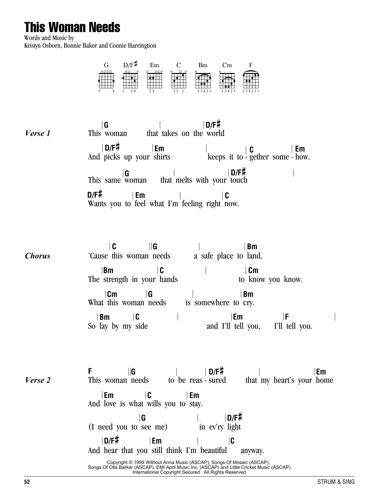 SHeDAISY This Woman Needs Sheet Music Notes & Chords for Lyrics & Chords - Download or Print PDF