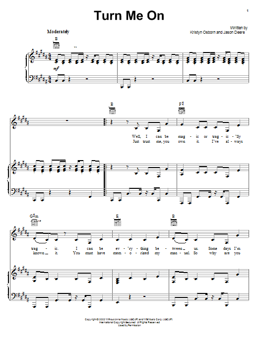 SHeDAISY Turn Me On Sheet Music Notes & Chords for Piano, Vocal & Guitar (Right-Hand Melody) - Download or Print PDF