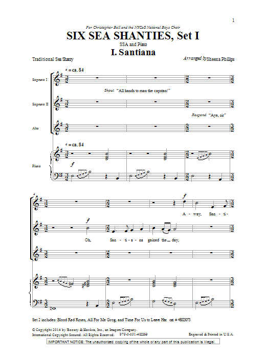 Sheena Phillips Six Sea Shanties Vol. 1 Sheet Music Notes & Chords for SSA - Download or Print PDF