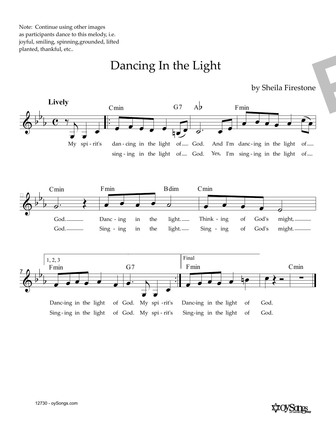 Sheila Firestone Dancing In The Light Sheet Music Notes & Chords for Piano, Vocal & Guitar (Right-Hand Melody) - Download or Print PDF