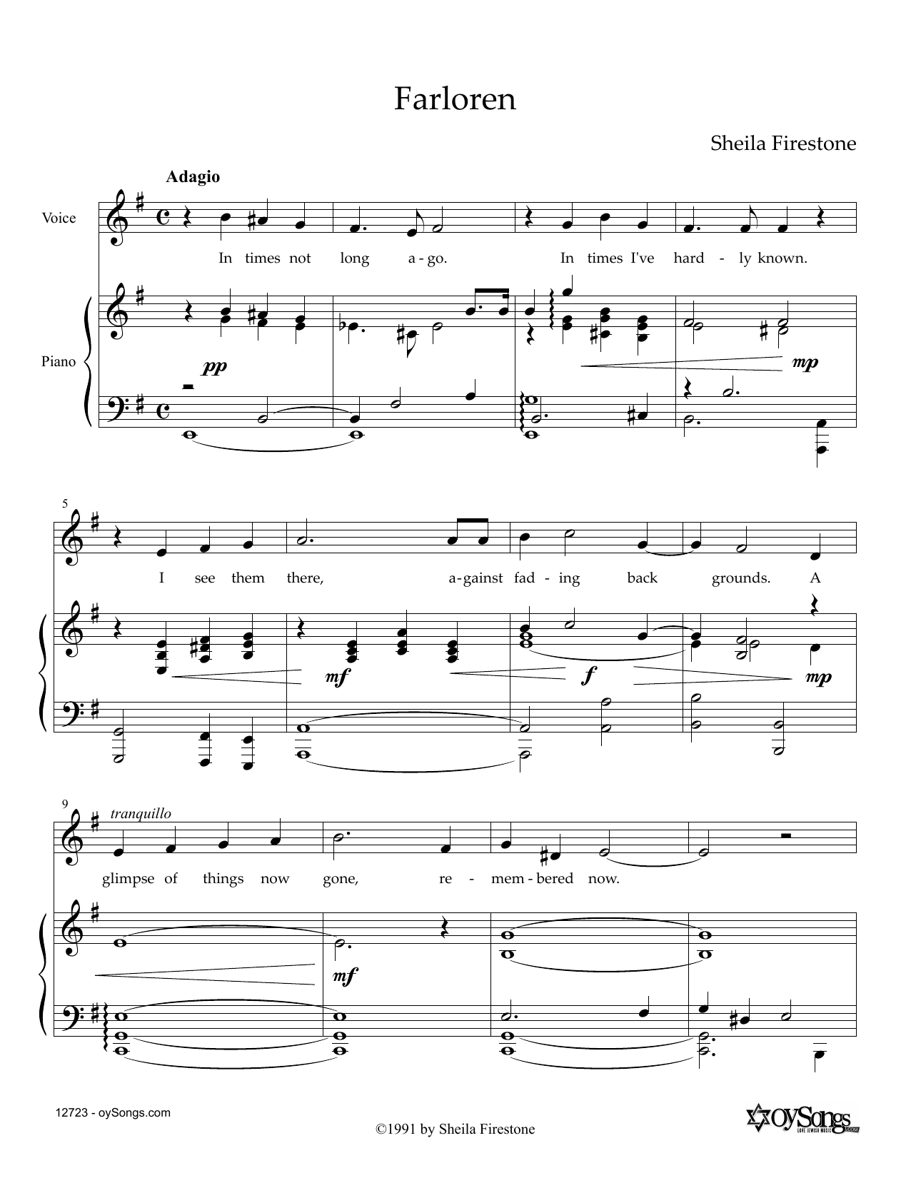 Sheila Firestone Farloren Sheet Music Notes & Chords for Piano & Vocal - Download or Print PDF