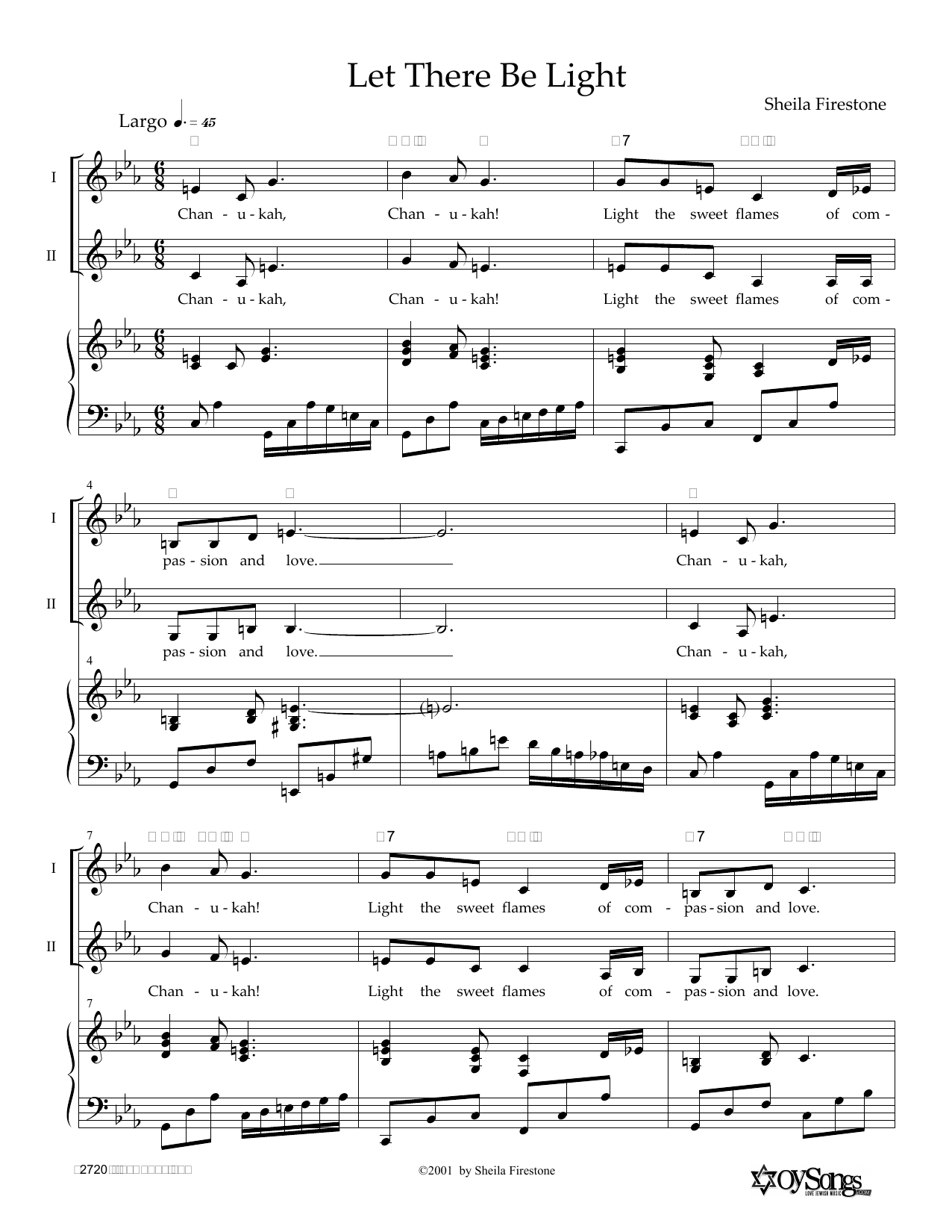 Sheila Firestone Let There Be Light Sheet Music Notes & Chords for Piano, Vocal & Guitar (Right-Hand Melody) - Download or Print PDF