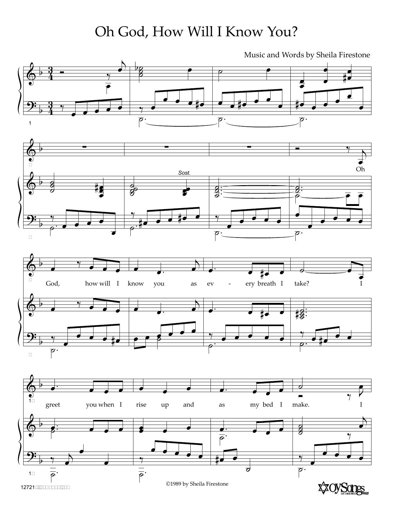 Sheila Firestone Oh God How Will I Know You Sheet Music Notes & Chords for Piano & Vocal - Download or Print PDF