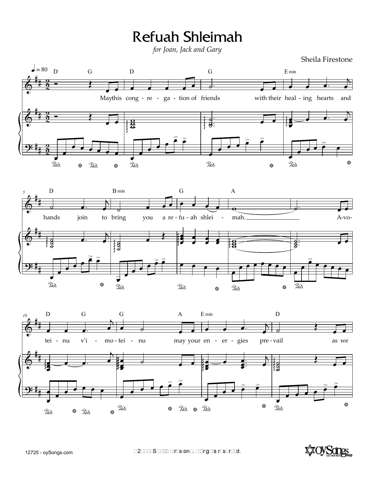 Sheila Firestone Refuah Shleimah Healing Song Sheet Music Notes & Chords for Piano, Vocal & Guitar (Right-Hand Melody) - Download or Print PDF