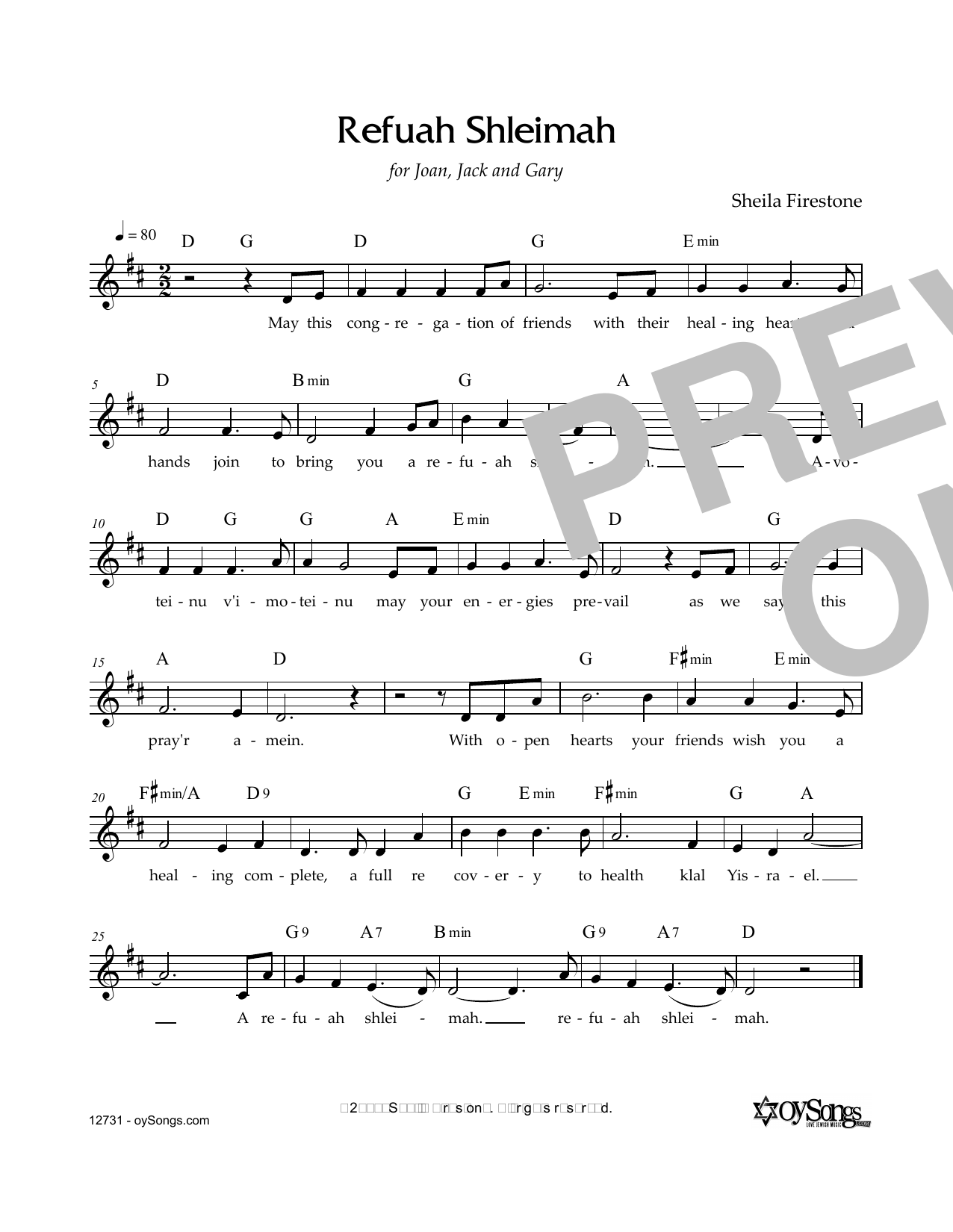 Sheila Firestone Refuah Shleimah Sheet Music Notes & Chords for Melody Line, Lyrics & Chords - Download or Print PDF