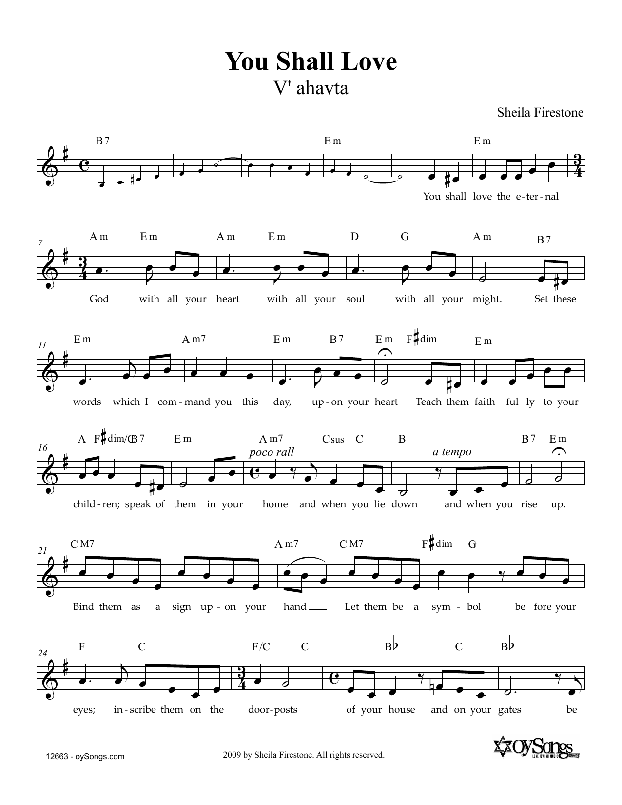 Sheila Firestone You Shall Love Sheet Music Notes & Chords for Piano, Vocal & Guitar (Right-Hand Melody) - Download or Print PDF