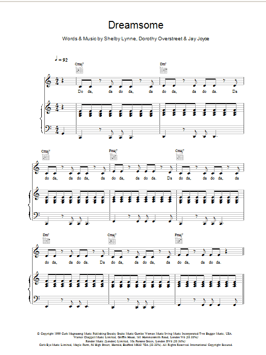 Shelby Lynne Dreamsome (from Bridget Jones's Diary) Sheet Music Notes & Chords for Piano, Vocal & Guitar (Right-Hand Melody) - Download or Print PDF