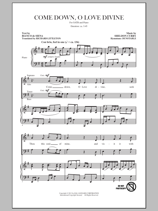 Traditional Hymn Come Down, O Love Divine (arr. Sheldon Curry) Sheet Music Notes & Chords for SATB - Download or Print PDF