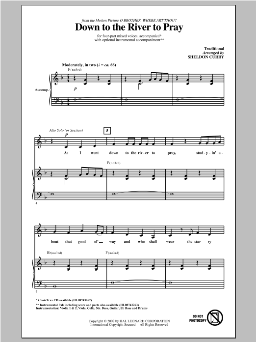 Sheldon Curry Down To The River To Pray Sheet Music Notes & Chords for SATB - Download or Print PDF