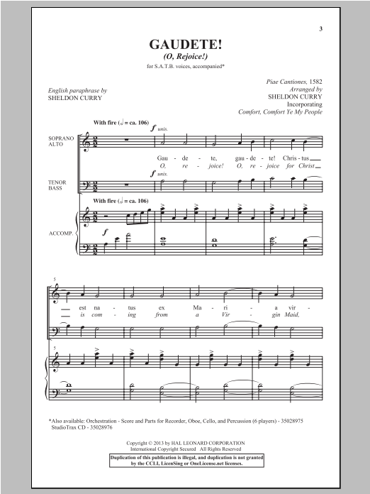 Sheldon Curry Gaudete! (O, Rejoice!) Sheet Music Notes & Chords for SATB - Download or Print PDF