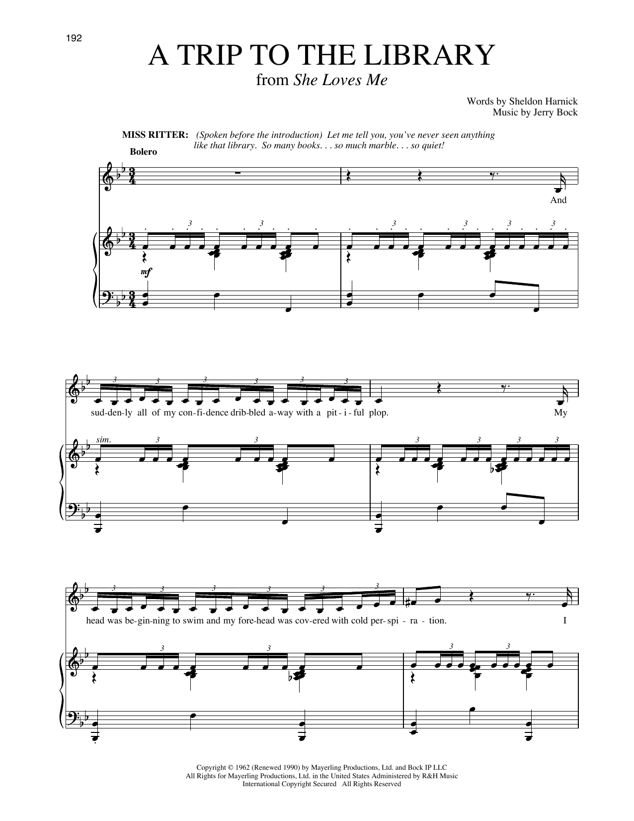 Sheldon Harnick & Jerry Bock A Trip To The Library (from She Loves Me) Sheet Music Notes & Chords for Piano & Vocal - Download or Print PDF