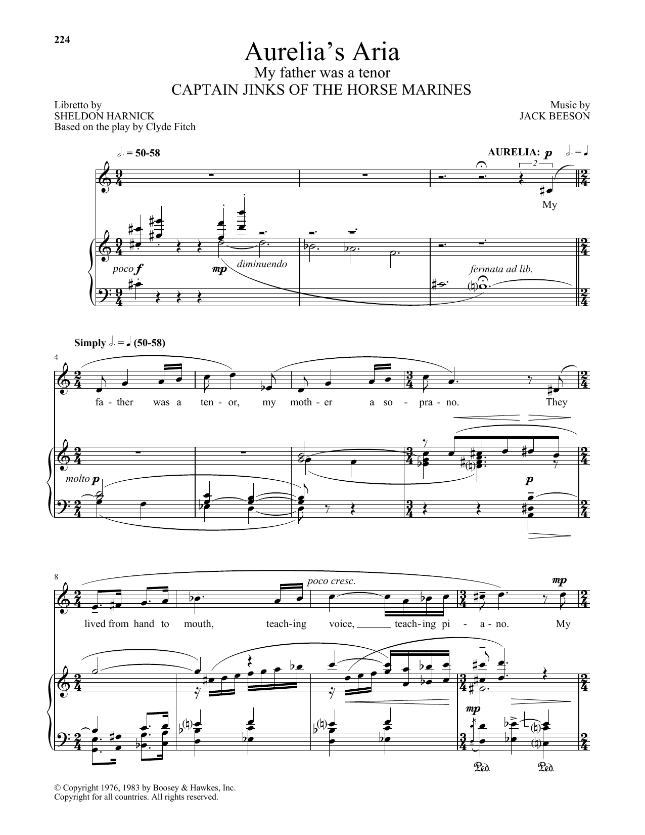 Sheldon Harnick Aurelia's Aria (My Father Was A Tenor) Sheet Music Notes & Chords for Piano & Vocal - Download or Print PDF