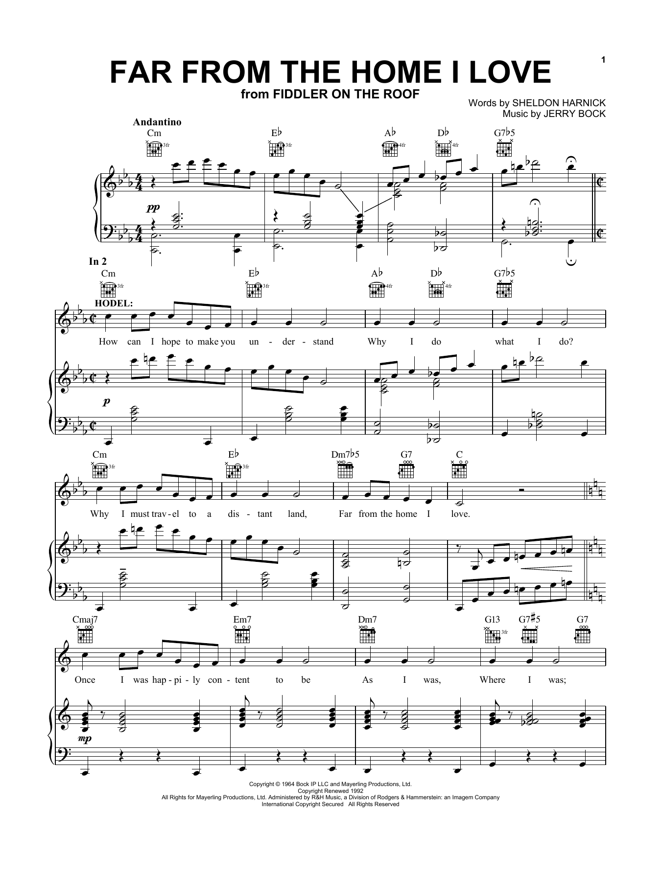 Sheldon Harnick Far From The Home I Love Sheet Music Notes & Chords for Vocal Pro + Piano/Guitar - Download or Print PDF