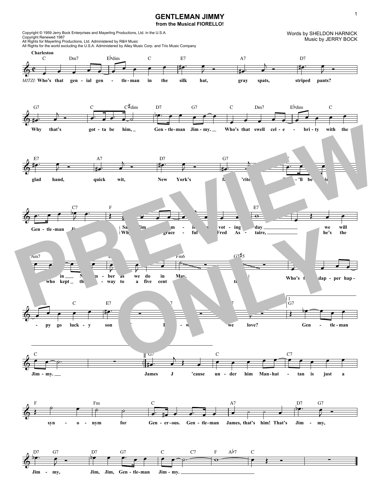 Sheldon Harnick Gentleman Jimmy Sheet Music Notes & Chords for Melody Line, Lyrics & Chords - Download or Print PDF