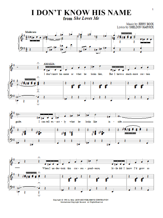 Sheldon Harnick I Don't Know His Name Sheet Music Notes & Chords for Piano & Vocal - Download or Print PDF