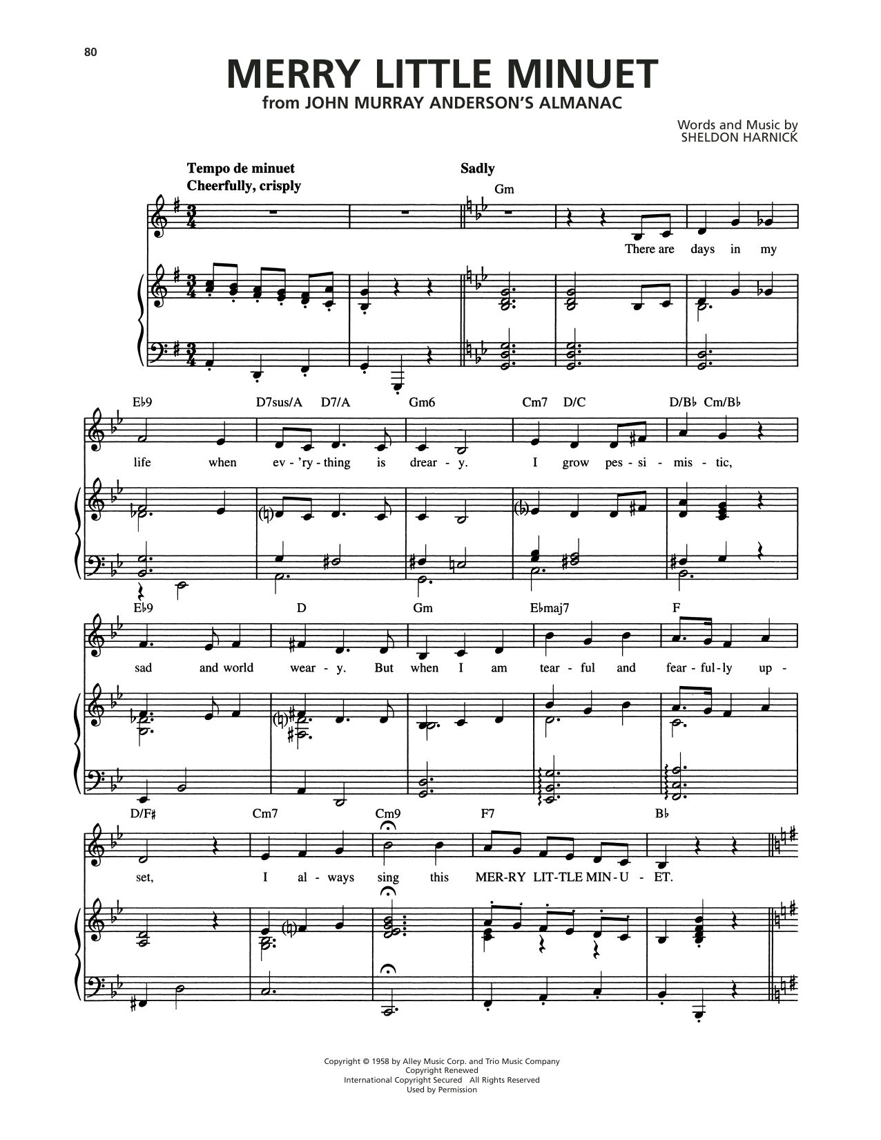 Sheldon Harnick Merry Little Minuet (from She Loves Me) Sheet Music Notes & Chords for Piano, Vocal & Guitar Chords (Right-Hand Melody) - Download or Print PDF Sheldon Harnick Merry Little Minuet (from She Loves Me) Sheet Music Notes & Chords for Piano, Vocal & Guitar Chords (Right-Hand Melody) - Download or Print PDF