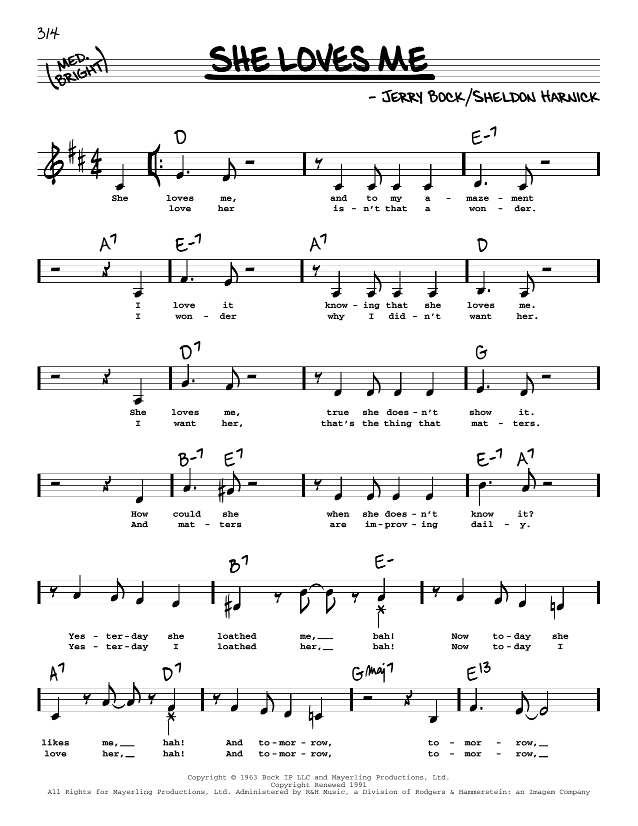 Sheldon Harnick She Loves Me (Low Voice) Sheet Music Notes & Chords for Real Book – Melody, Lyrics & Chords - Download or Print PDF