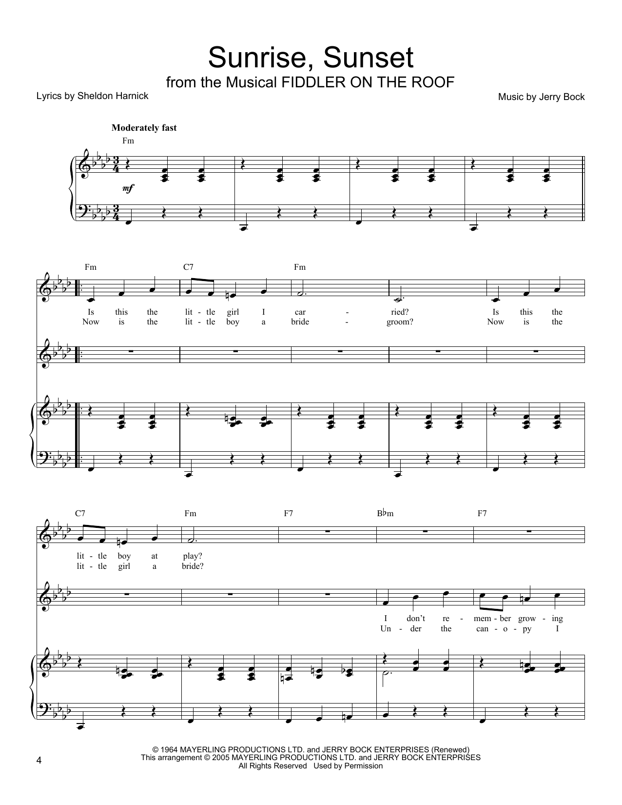 Sheldon Harnick Sunrise, Sunset Sheet Music Notes & Chords for Vocal Duet - Download or Print PDF