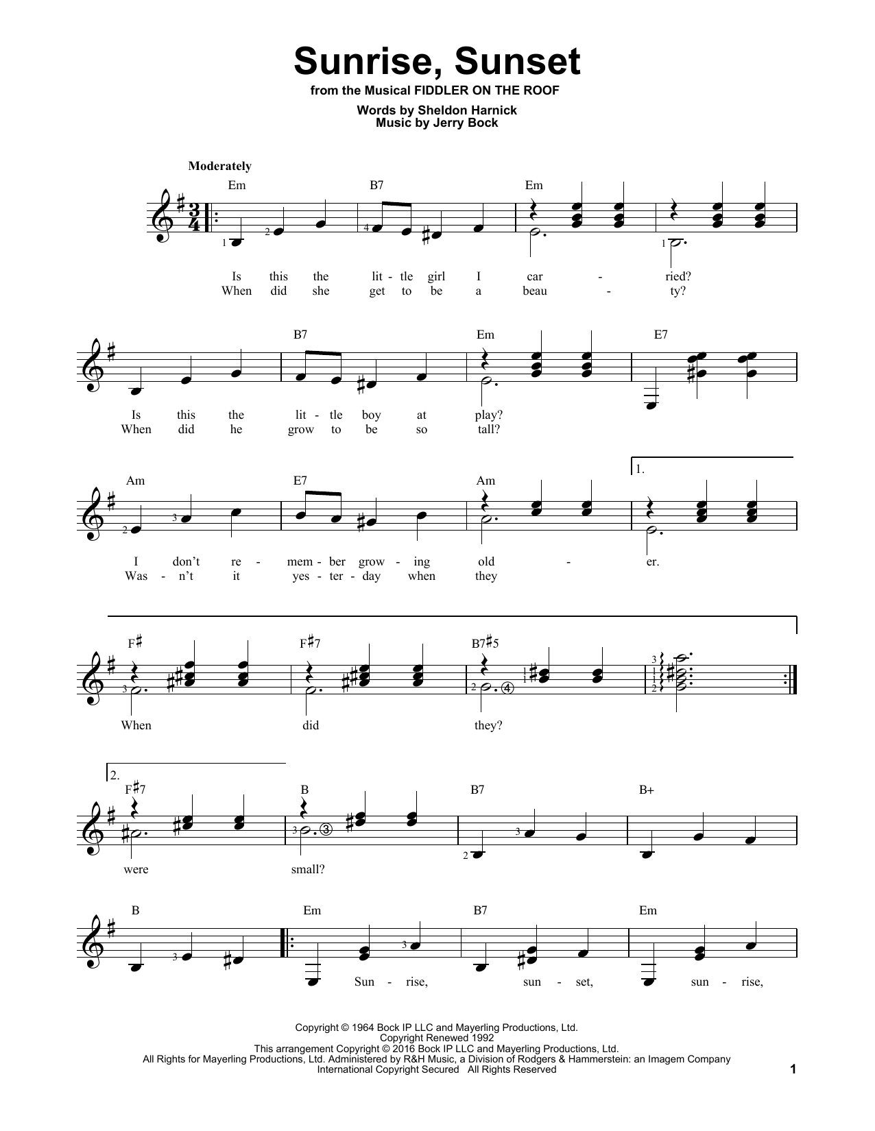 Sheldon Harnick Sunrise, Sunset Sheet Music Notes & Chords for Melody Line, Lyrics & Chords - Download or Print PDF
