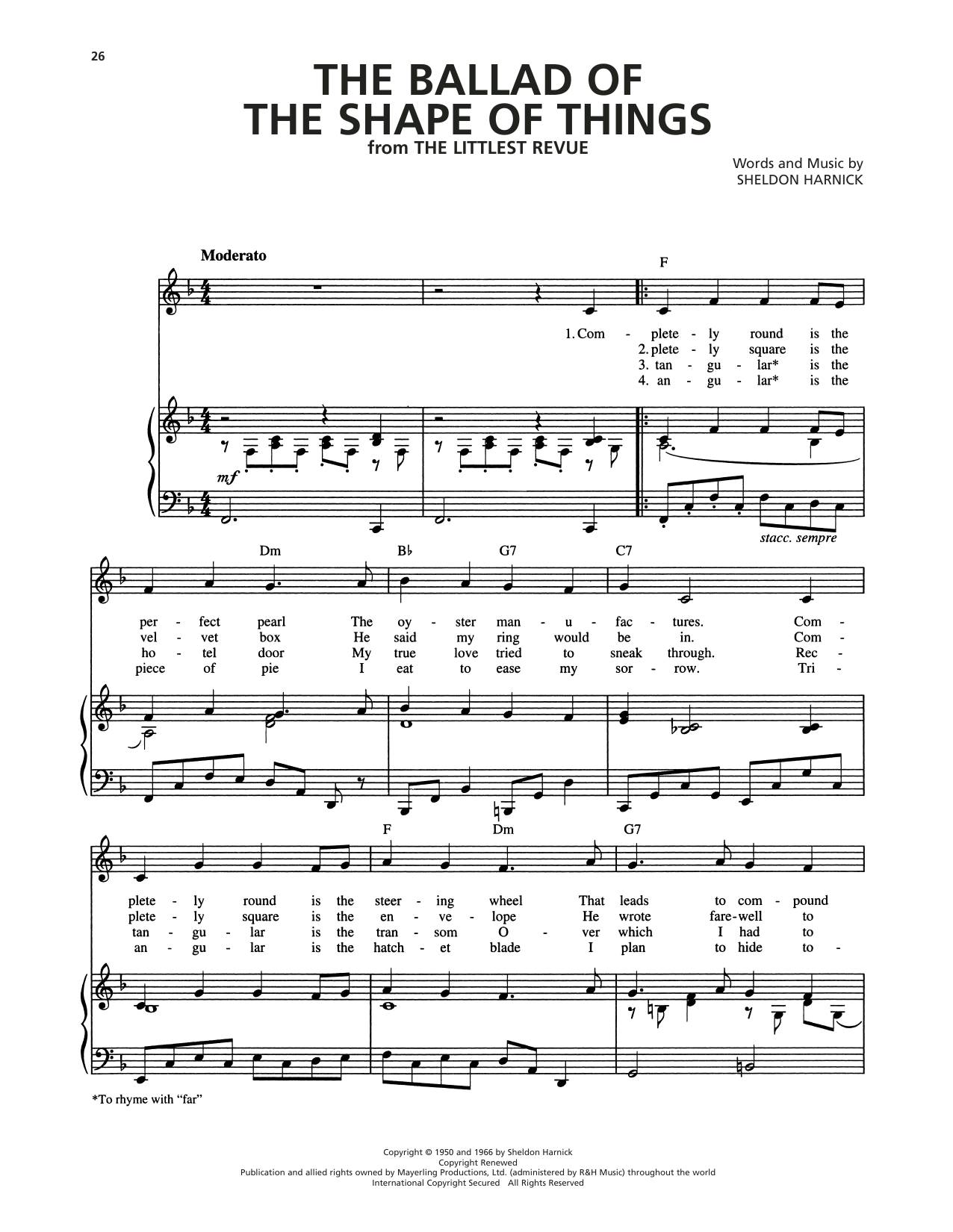 Sheldon Harnick The Ballad Of The Shape Of Things (from The Littlest Revue) Sheet Music Notes & Chords for Piano, Vocal & Guitar Chords (Right-Hand Melody) - Download or Print PDF