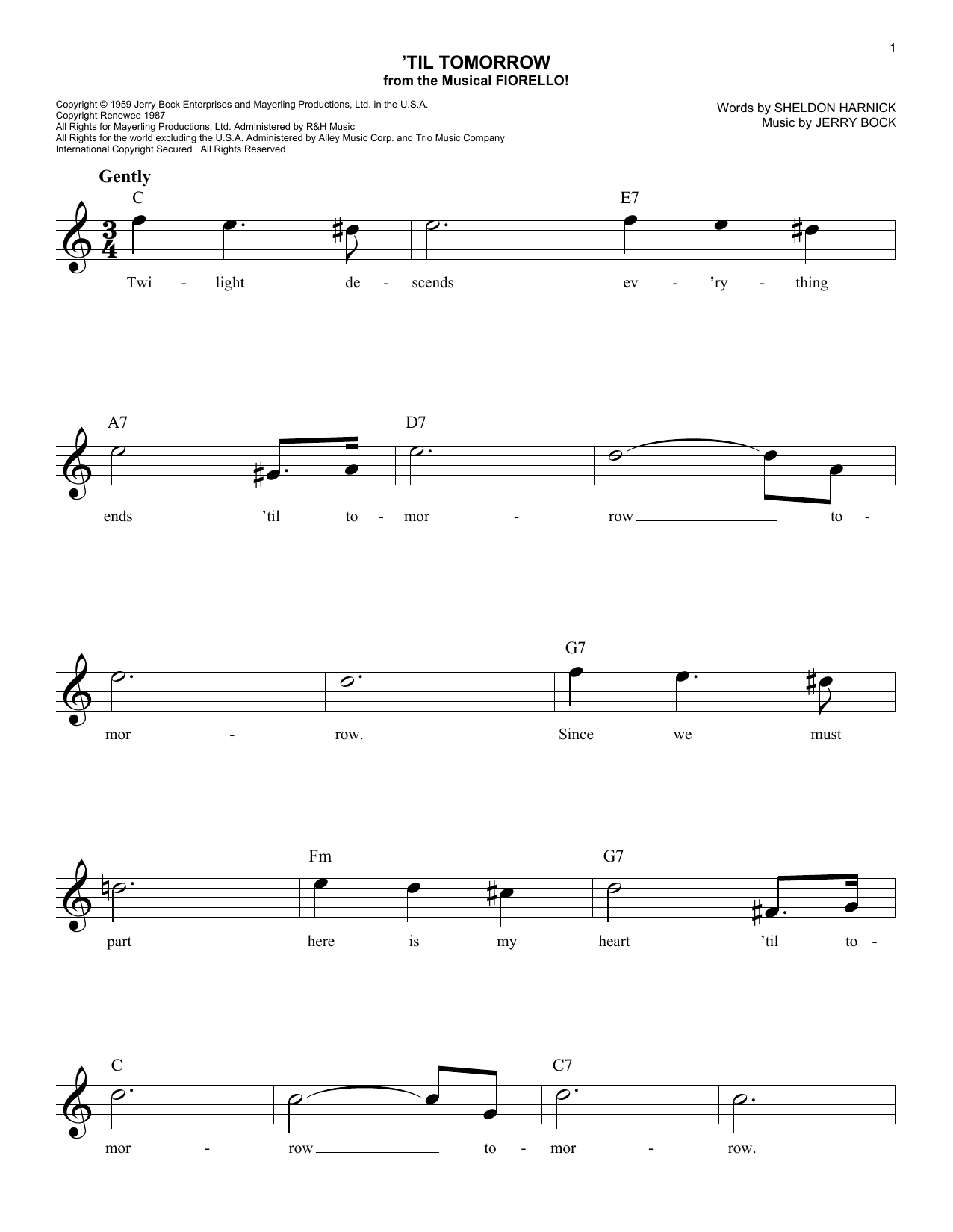 Sheldon Harnick 'Til Tomorrow Sheet Music Notes & Chords for Lead Sheet / Fake Book - Download or Print PDF