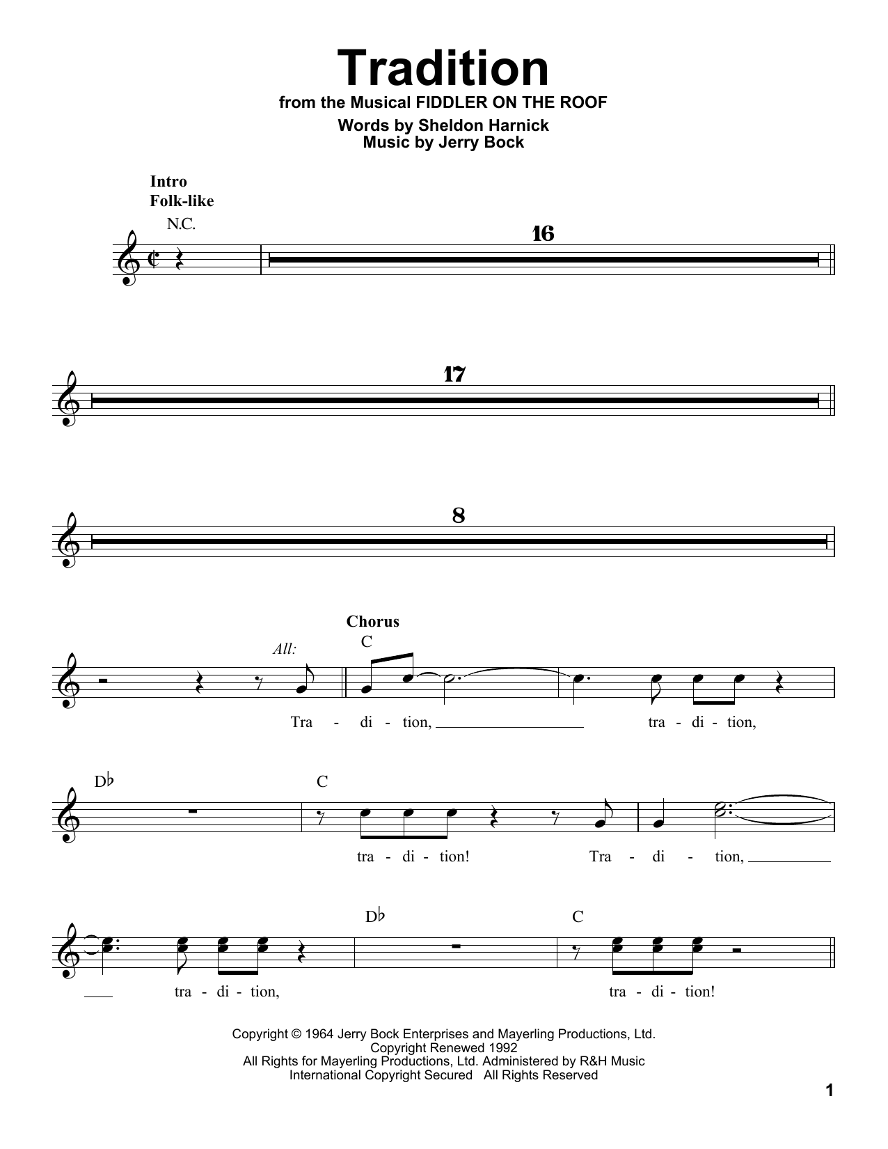 Sheldon Harnick Tradition Sheet Music Notes & Chords for Voice - Download or Print PDF