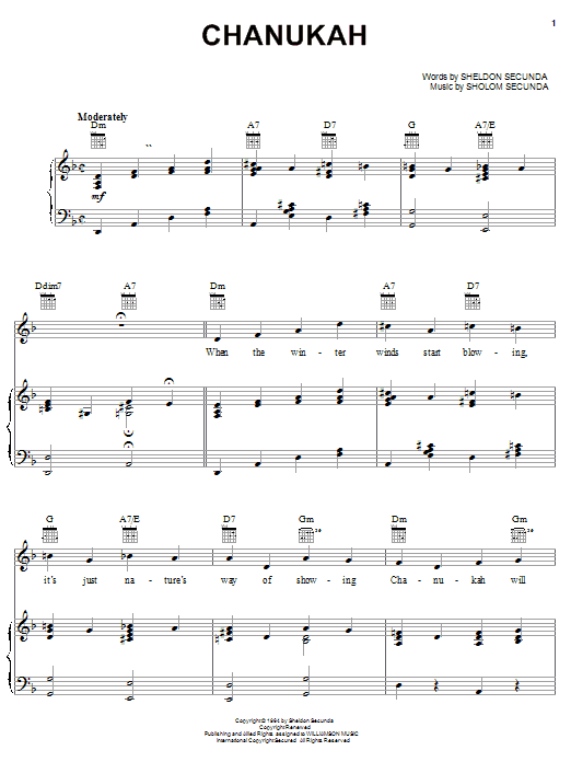 Sheldon Secunda Chanukah Sheet Music Notes & Chords for Piano, Vocal & Guitar (Right-Hand Melody) - Download or Print PDF