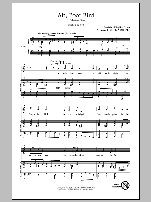 Shelly Cooper Ah, Poor Bird Sheet Music Notes & Chords for 2-Part Choir - Download or Print PDF