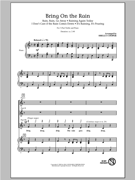 Shelly Cooper Bring On The Rain (Medley) Sheet Music Notes & Chords for 3-Part Treble - Download or Print PDF