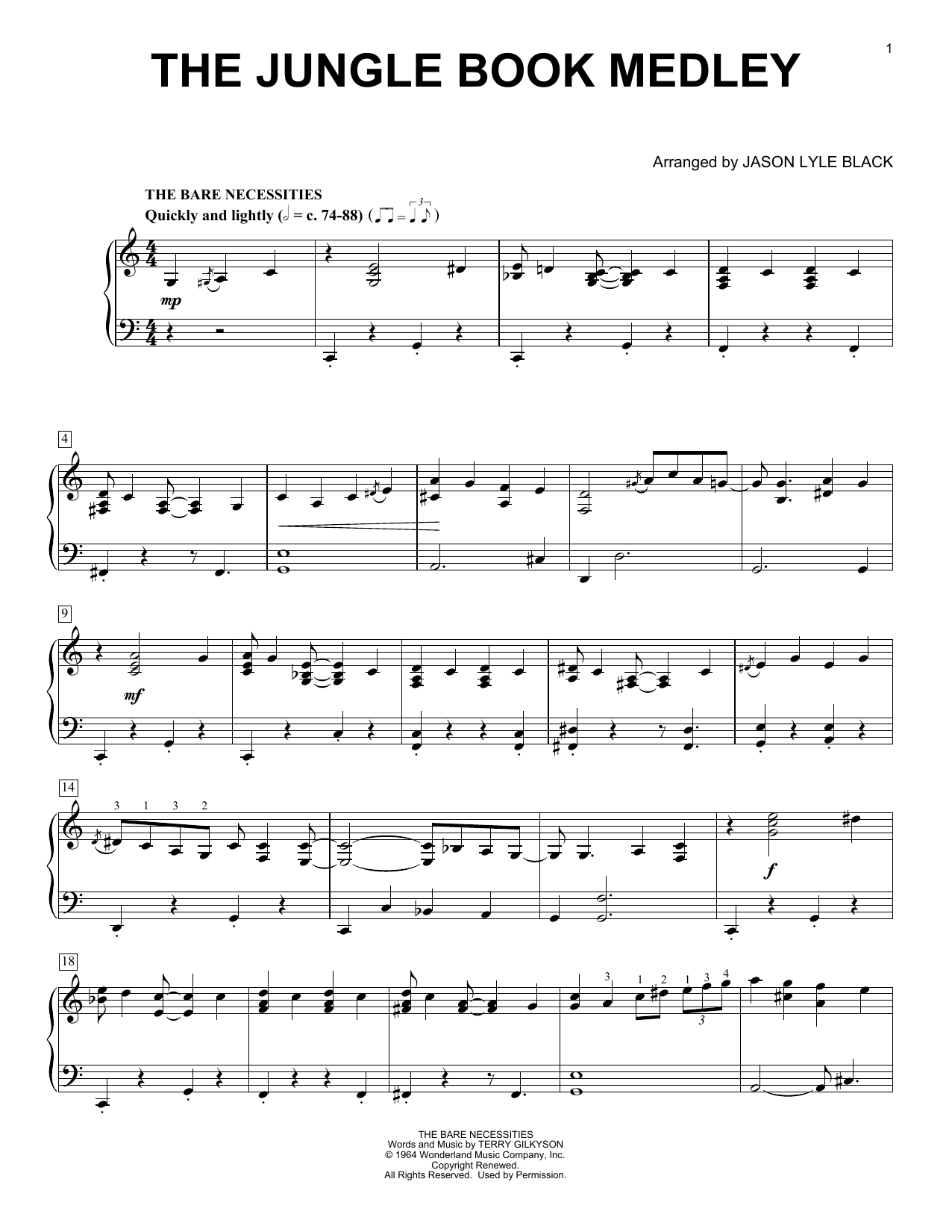 Sherman Brothers & Terry Gilkyson The Jungle Book Medley (arr. Jason Lyle Black) Sheet Music Notes & Chords for Piano - Download or Print PDF