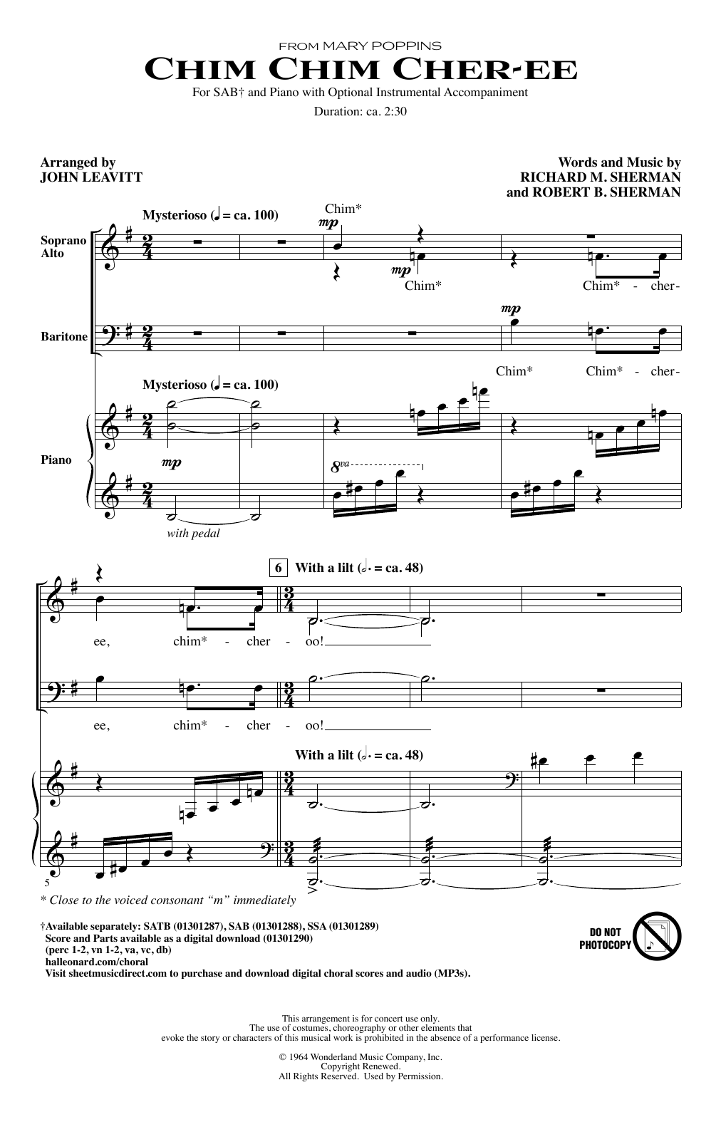 Sherman Brothers Chim Chim Cher-ee (from Mary Poppins) (arr. John Leavitt) Sheet Music Notes & Chords for SATB Choir - Download or Print PDF
