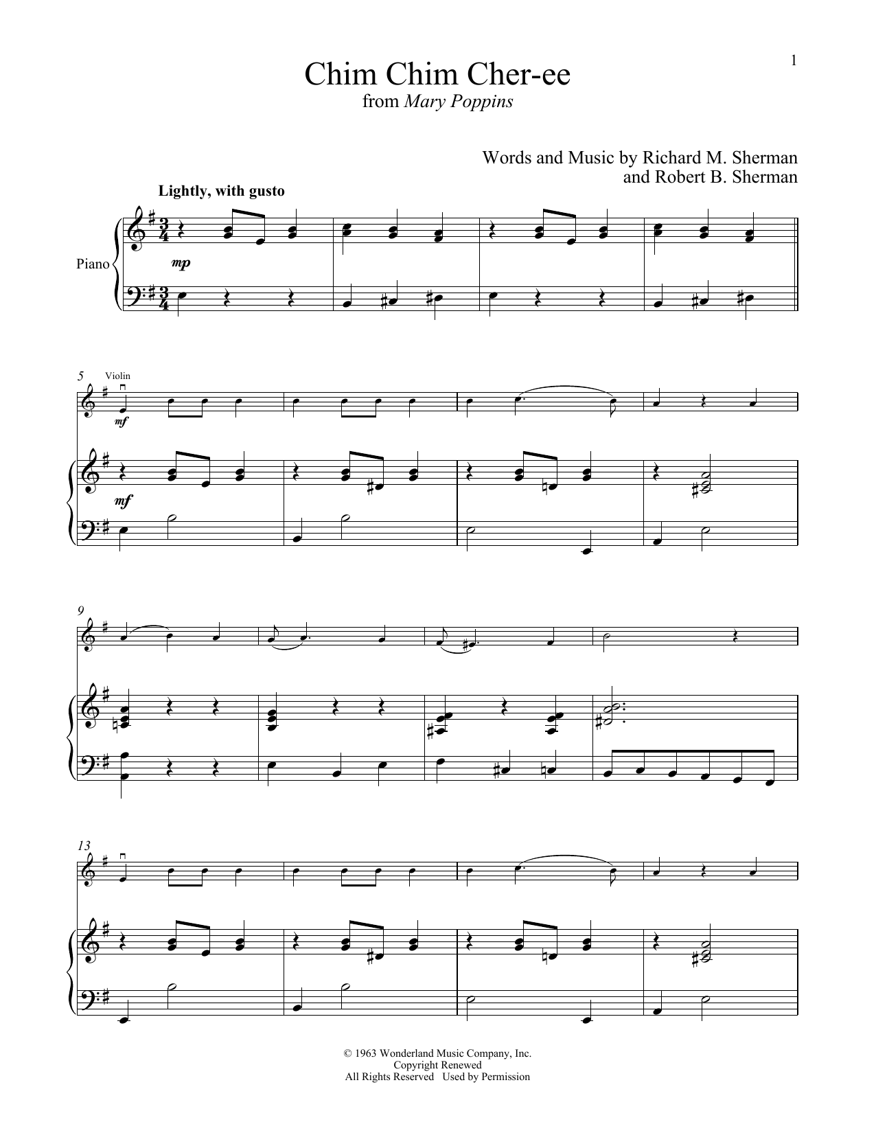 Sherman Brothers Chim Chim Cher-ee (from Mary Poppins) Sheet Music Notes & Chords for Cello and Piano - Download or Print PDF