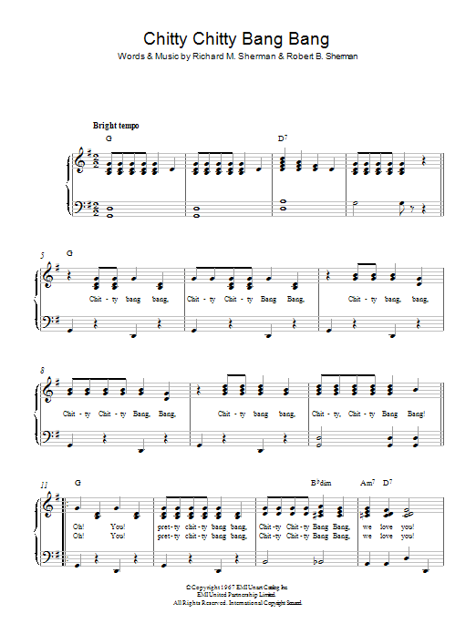Sherman Brothers Chitty Chitty Bang Bang Sheet Music Notes & Chords for Easy Piano - Download or Print PDF