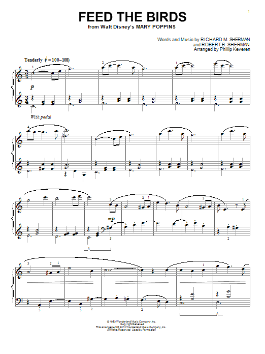 Sherman Brothers Feed The Birds [Classical version] (from Mary Poppins) (arr. Phillip Keveren) Sheet Music Notes & Chords for Piano - Download or Print PDF