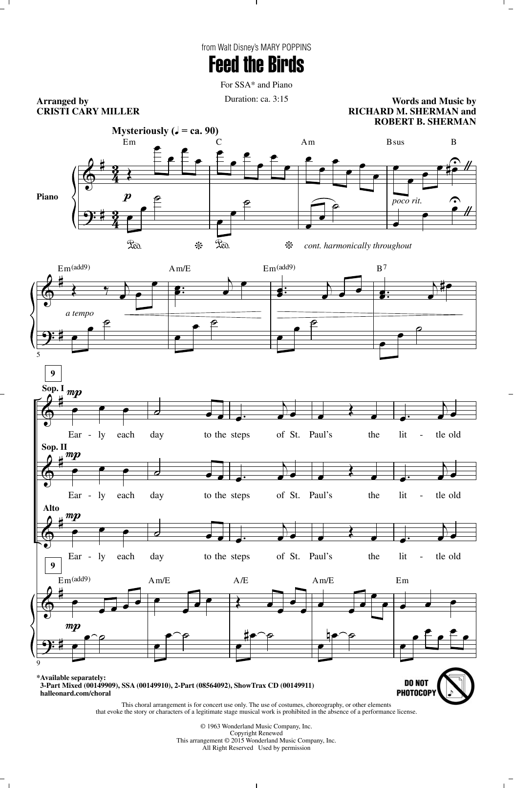 Sherman Brothers Feed The Birds (Tuppence A Bag) (from Mary Poppins) (arr. Cristi Cary Miller) Sheet Music Notes & Chords for 2-Part Choir - Download or Print PDF