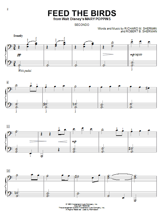 Richard M. Sherman Feed The Birds (Tuppence A Bag) sheet music notes and chords. Download Printable PDF.
