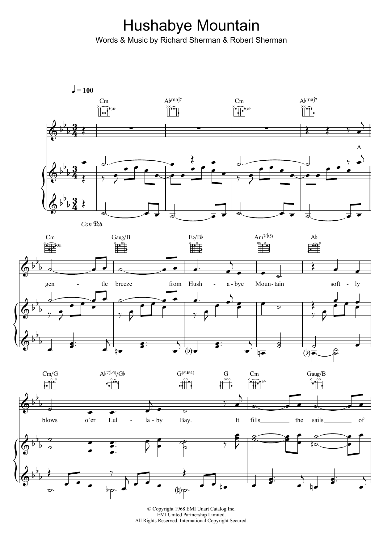 Sherman Brothers Hushabye Mountain Sheet Music Notes & Chords for Beginner Piano - Download or Print PDF