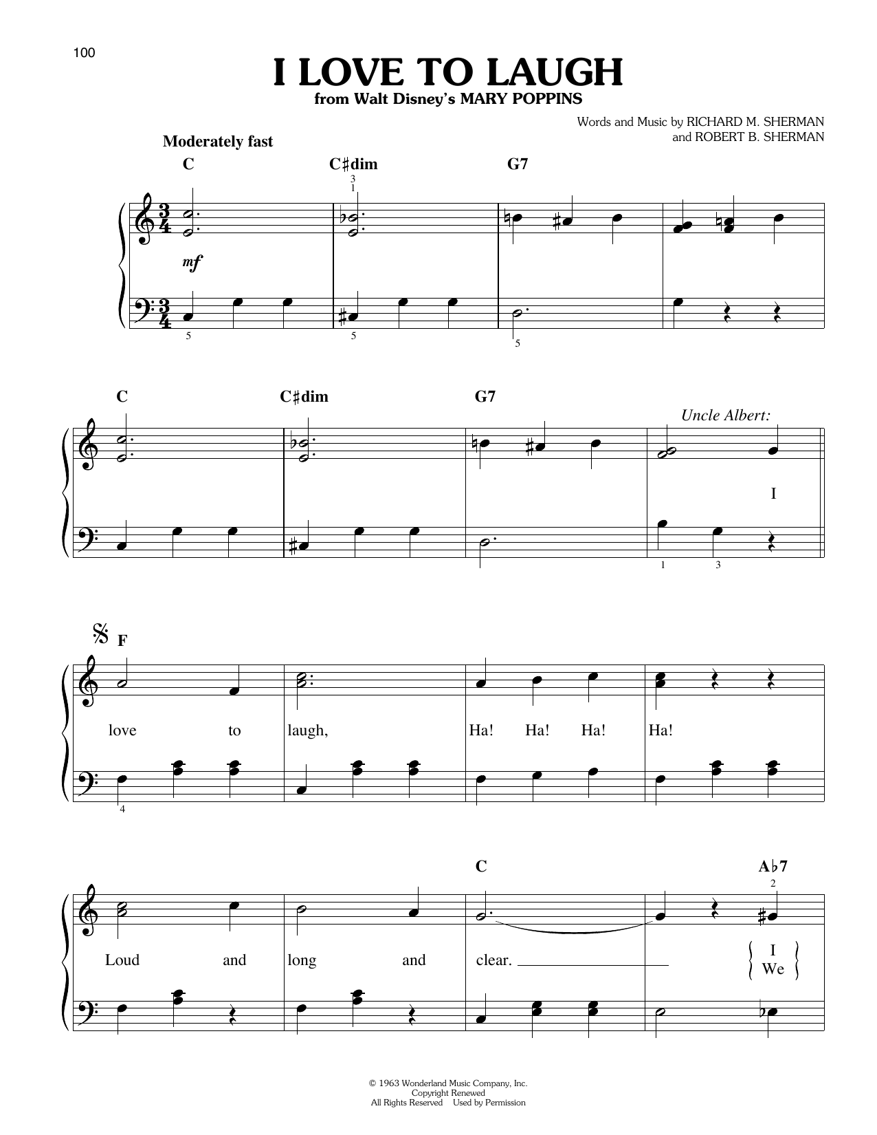 Sherman Brothers I Love To Laugh (from Mary Poppins) Sheet Music Notes & Chords for Easy Piano - Download or Print PDF Sherman Brothers I Love To Laugh (from Mary Poppins) Sheet Music Notes & Chords for Easy Piano - Download or Print PDF
