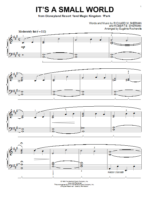 Eugénie Rocherolle It's A Small World Sheet Music Notes & Chords for Piano - Download or Print PDF