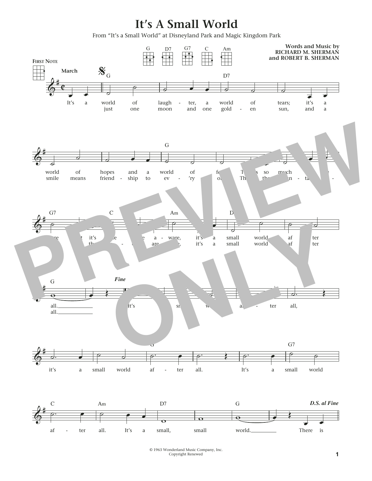 Richard M. Sherman It's A Small World (from The Daily Ukulele) (arr. Liz and Jim Beloff) Sheet Music Notes & Chords for Ukulele - Download or Print PDF Richard M. Sherman It's A Small World (from The Daily Ukulele) (arr. Liz and Jim Beloff) Sheet Music Notes & Chords for Ukulele - Download or Print PDF