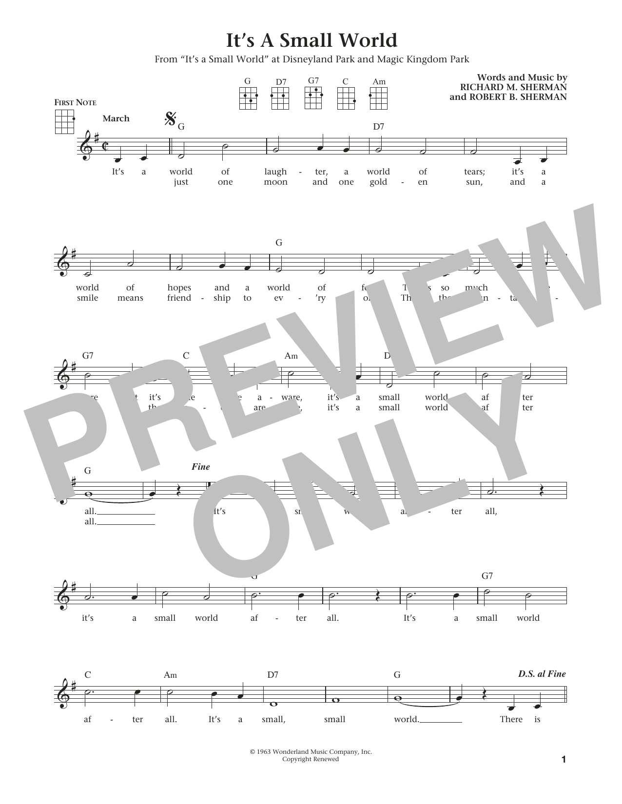 Richard M. Sherman It's A Small World (from The Daily Ukulele) (arr. Liz and Jim Beloff) Sheet Music Notes & Chords for Ukulele - Download or Print PDF