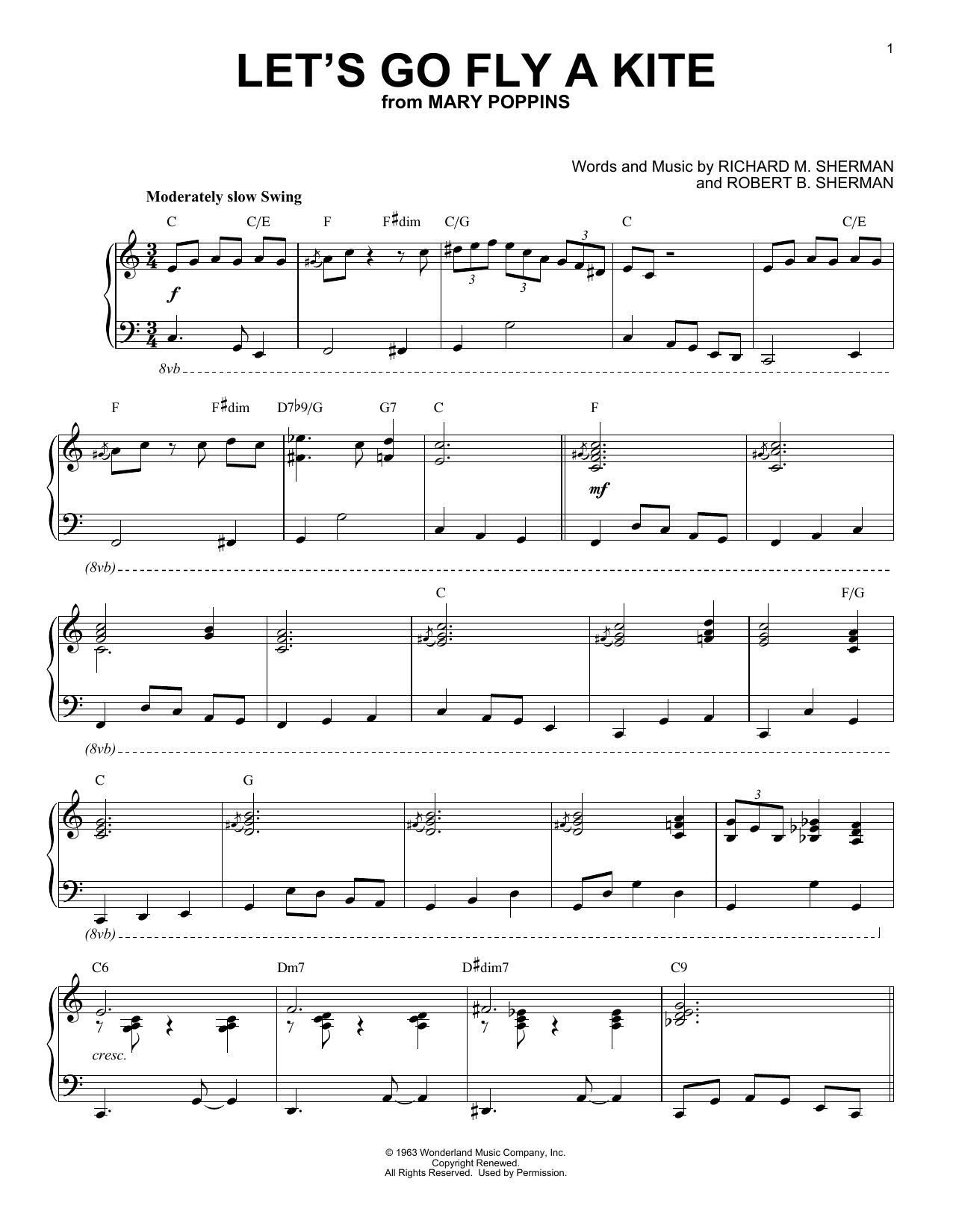 Sherman Brothers Let's Go Fly A Kite [Jazz version] (from Mary Poppins) Sheet Music Notes & Chords for Piano - Download or Print PDF